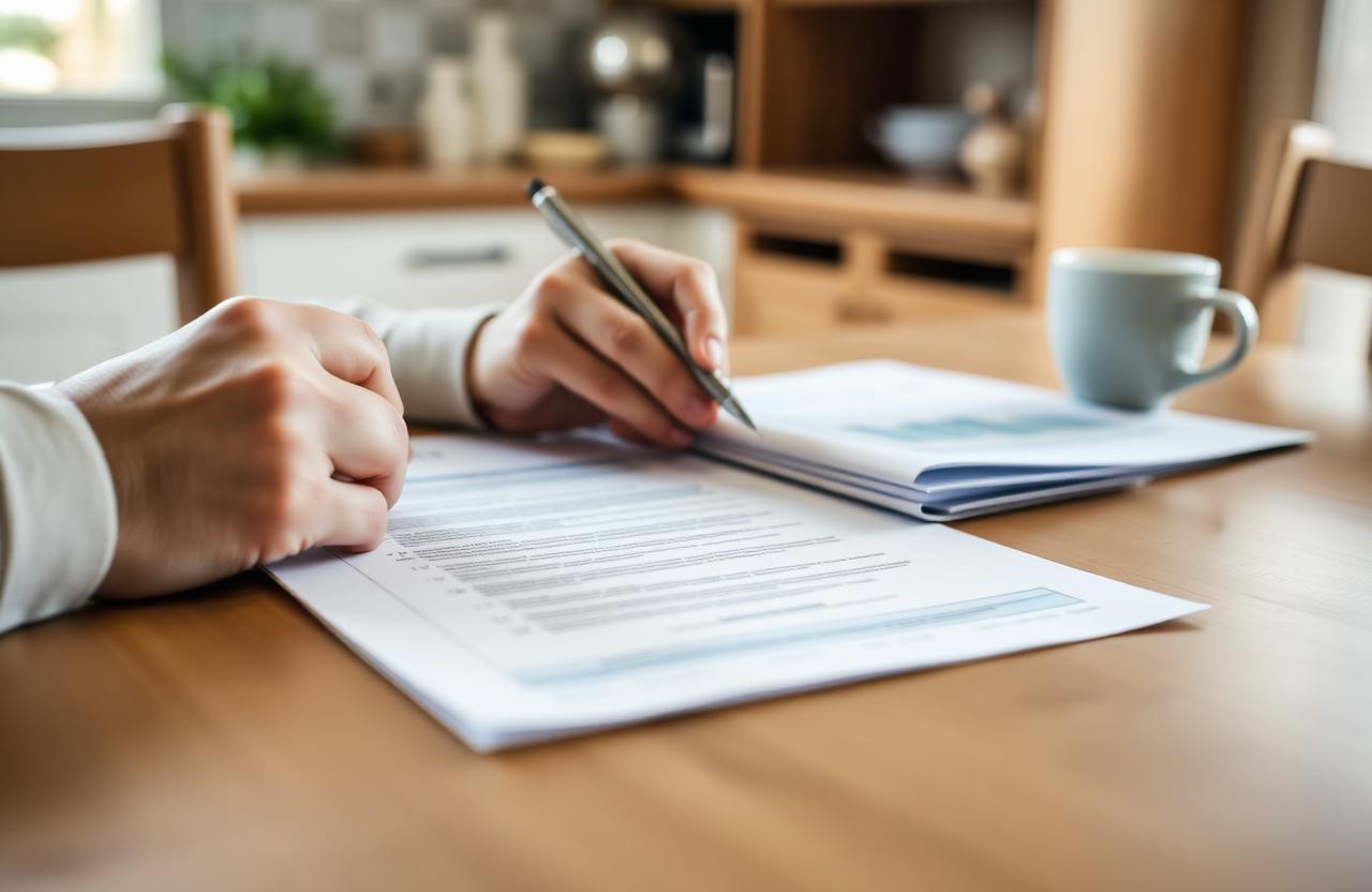 Homeowner reviewing a solar contract at a kitchen table